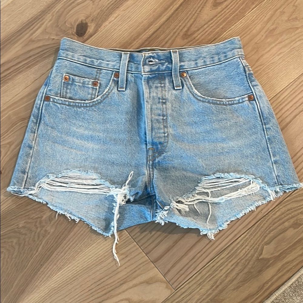 Levi's 501 Light Blue Distressed Jean Shorts